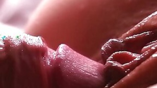 Hold up the movement. Horrible close-up. Sperm dripping into pussy