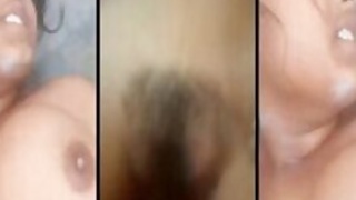 Titsy Desi XXX bitch gets a hard fuck in her hairy pussy and ass on camera MMS