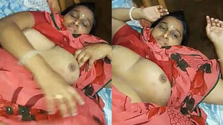 Aroused South Asian man displays breasts and genitals