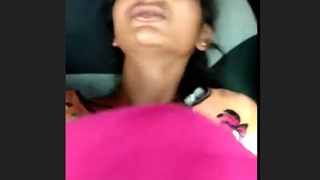 Hindi-speaking woman experiences intense pleasure with a sex machine in a car