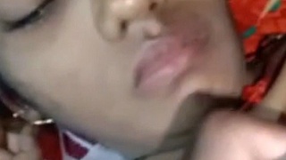 Stunning wife engages in video call intimacy